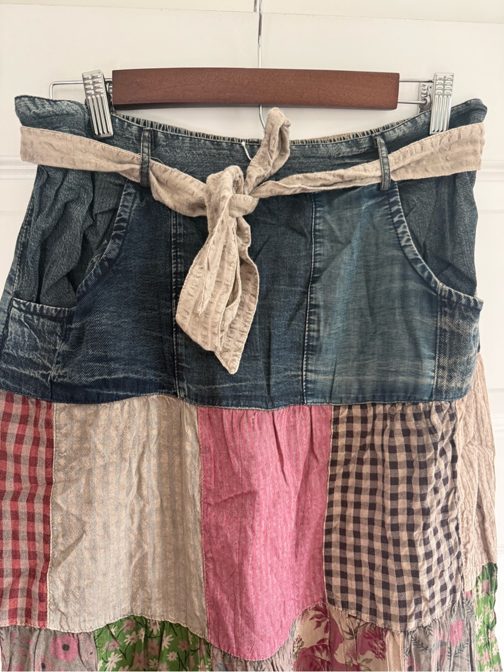 Young Threads Western Boho Patchwork Belted Skirt Vintage NWT Large - Picture 5 of 13